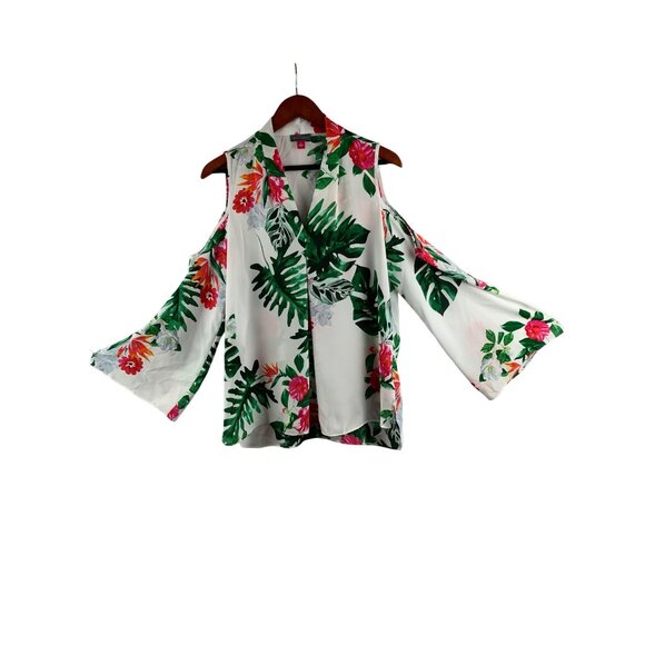 Vince Camuto Cold Shoulder Floral Blouse S Polyester Womens Top Made In China Mu - Picture 1 of 7